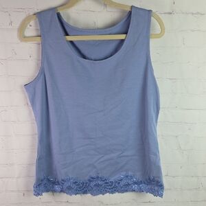 Coldwater Creek Large NWT Light Blue Lace Hem Tank Top